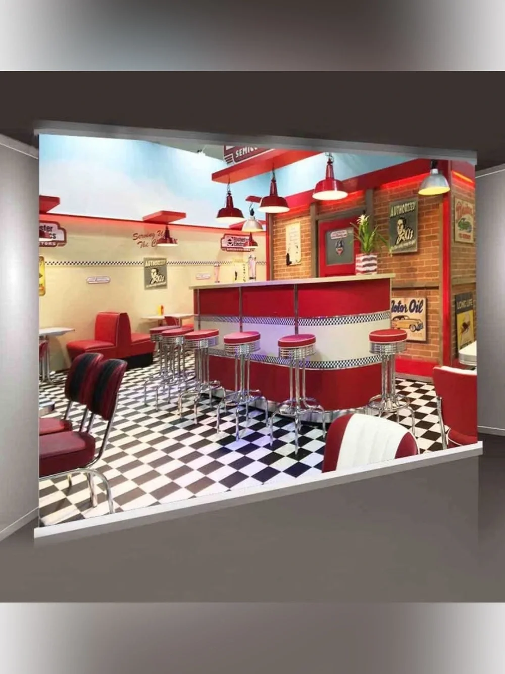 New Large Vintage Classic Red Diner Soda Shop 50s Retro Photography Backdrop
